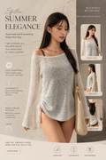 DAZY Women’s Solid Round Neck Long Sleeve Cover-Up Top, Perfect for Summer Beach Vacations