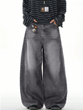 1pc Vintage Washed Loose Fit Wide-Leg Jeans for Men, Casual Couple Style with Distressed Hem