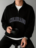 Men’s Versatile Casual Letter Print Zip-Up Sweatshirt with Collar for Autumn/Winter