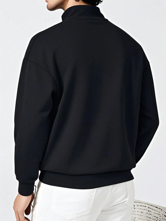Men’s Versatile Casual Letter Print Zip-Up Sweatshirt with Collar for Autumn/Winter