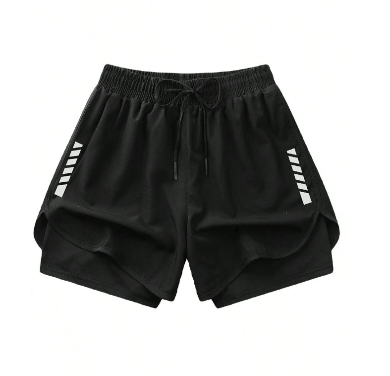 2-Piece Women’s Sports Shorts Set, Quick-Dry Polyester & Spandex Blend, Lightweight & Breathable with Adjustable Drawstring Waist, Geometric Design, Ideal for Fitness and Casual Wear