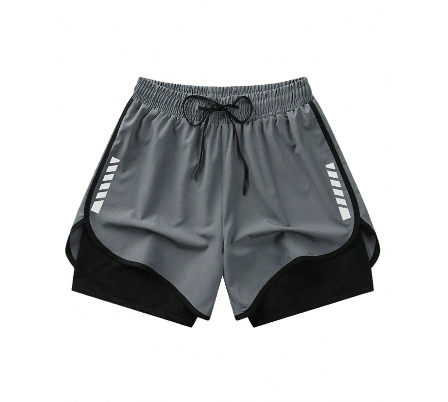 2-Piece Women’s Sports Shorts Set, Quick-Dry Polyester & Spandex Blend, Lightweight & Breathable with Adjustable Drawstring Waist, Geometric Design, Ideal for Fitness and Casual Wear