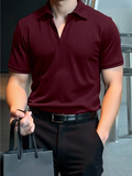 Manfinity Homme Burgundy Ribbed Striped Polo Shirt for Men – Regular Fit, Business-Inspired Style
