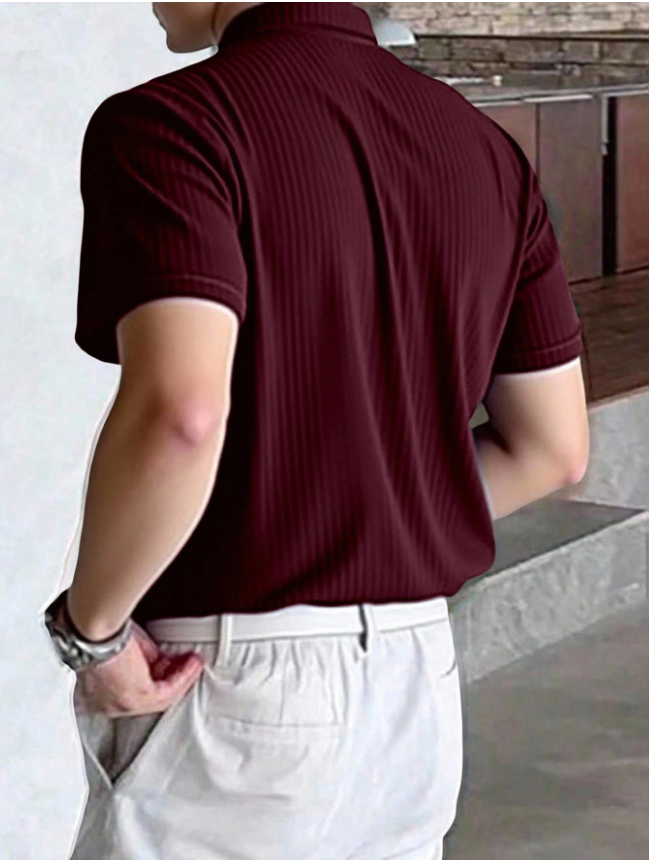 Manfinity Homme Burgundy Ribbed Striped Polo Shirt for Men – Regular Fit, Business-Inspired Style