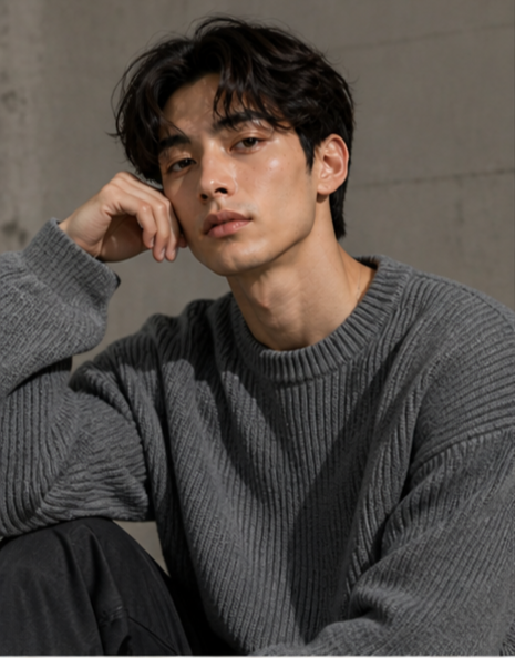 Lightweight, textured knit oversized sweater with a casual unisex style, featuring a minimalist design, relaxed loose fit, and classic crew neck